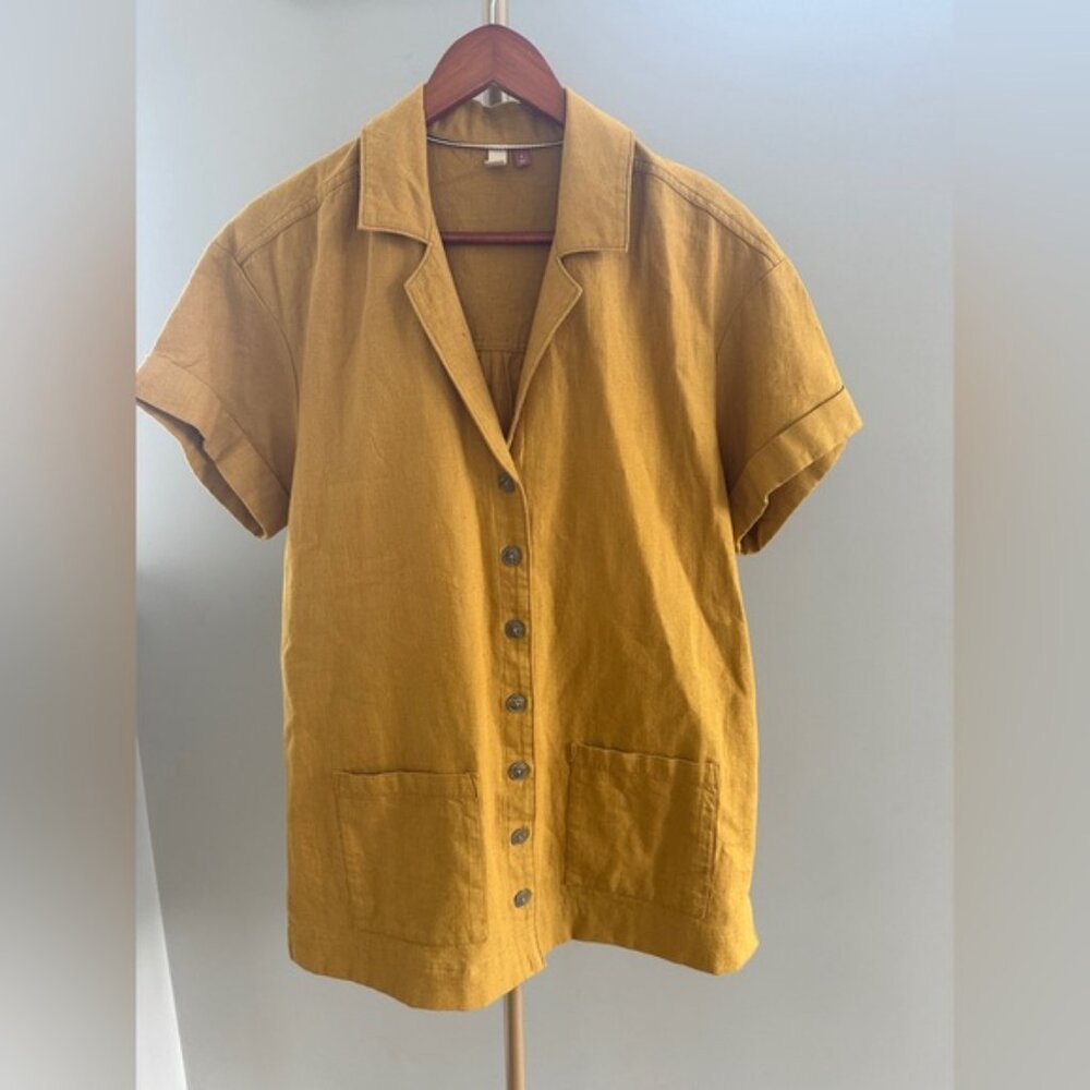 Pilcro Anthropologie Cotton Linen Button Front Mini Dress Small Boho Utility